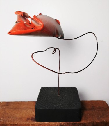 abstract sculpture of wood, steel and aluminum